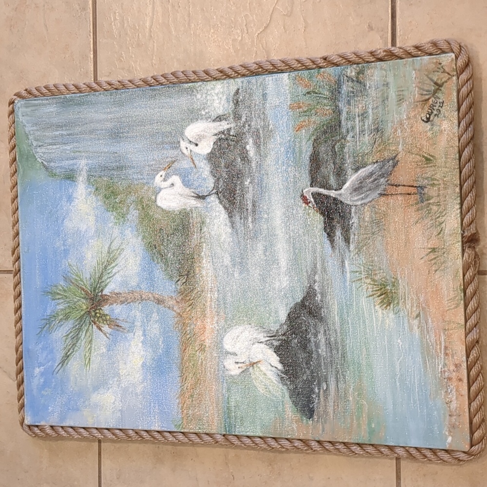 Beach & Birds Oil Painting Signed By Artist